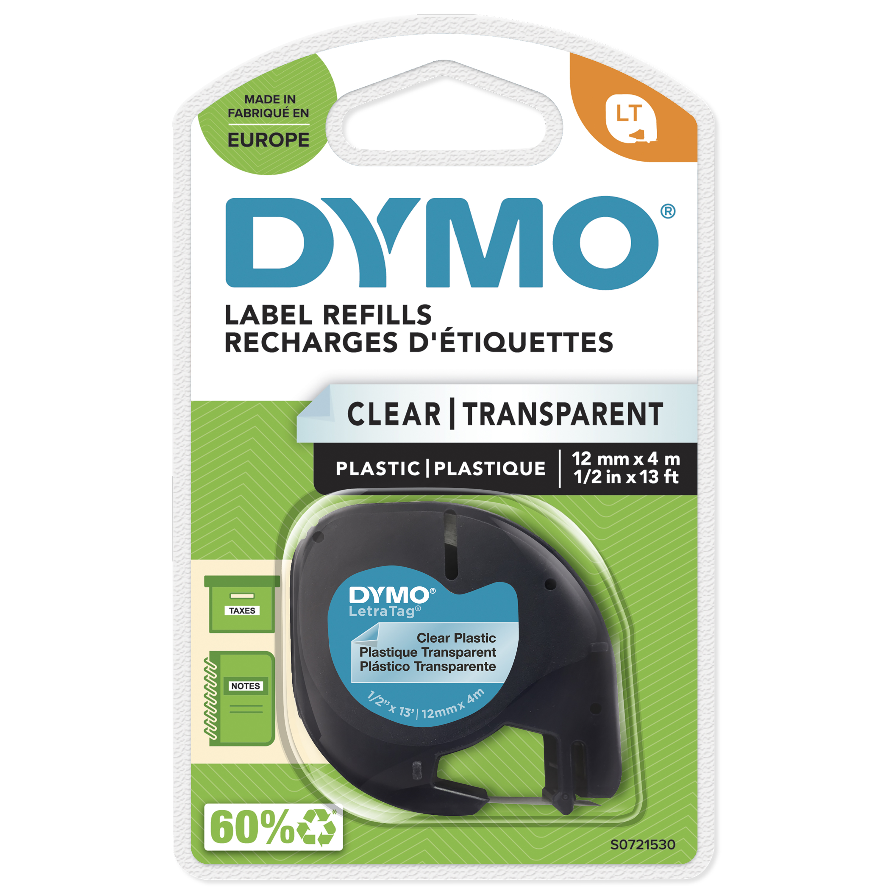 Dymo LetraTag Kunststoff-Schriftband transparent 12mm