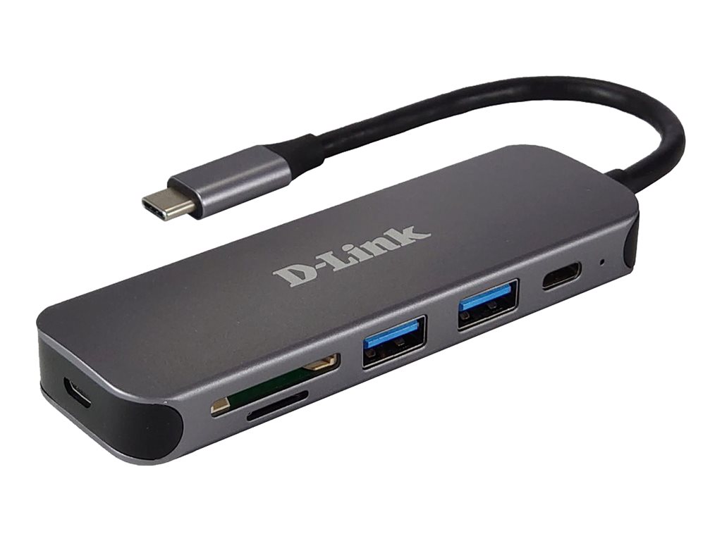 D-LINK DUB-2325 5-in-1 USB-C-Hub mit Kartenleser 2x SuperSpeed USB-3.0 1x USB-C Thunderbolt 3 1x SD/microSD/SDHC/SDXC Slot
