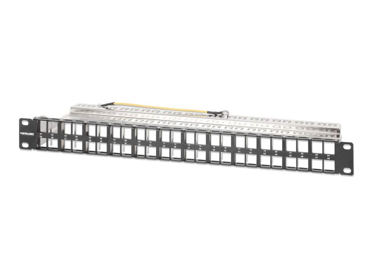 INTELLINET 48-Port Patchpanel geschirmt und unbestückt 1 HE Leerpanel zur 48,26 cm 19-Zoll-Rackmontage für Keystone-Jacks schwarz INTELLINET 48-Port Patchpanel geschirmt und unbestückt 1 HE Leerpanel zur 48,26 cm 19-Zoll-Rackmontage für Keystone-Jacks schwarz