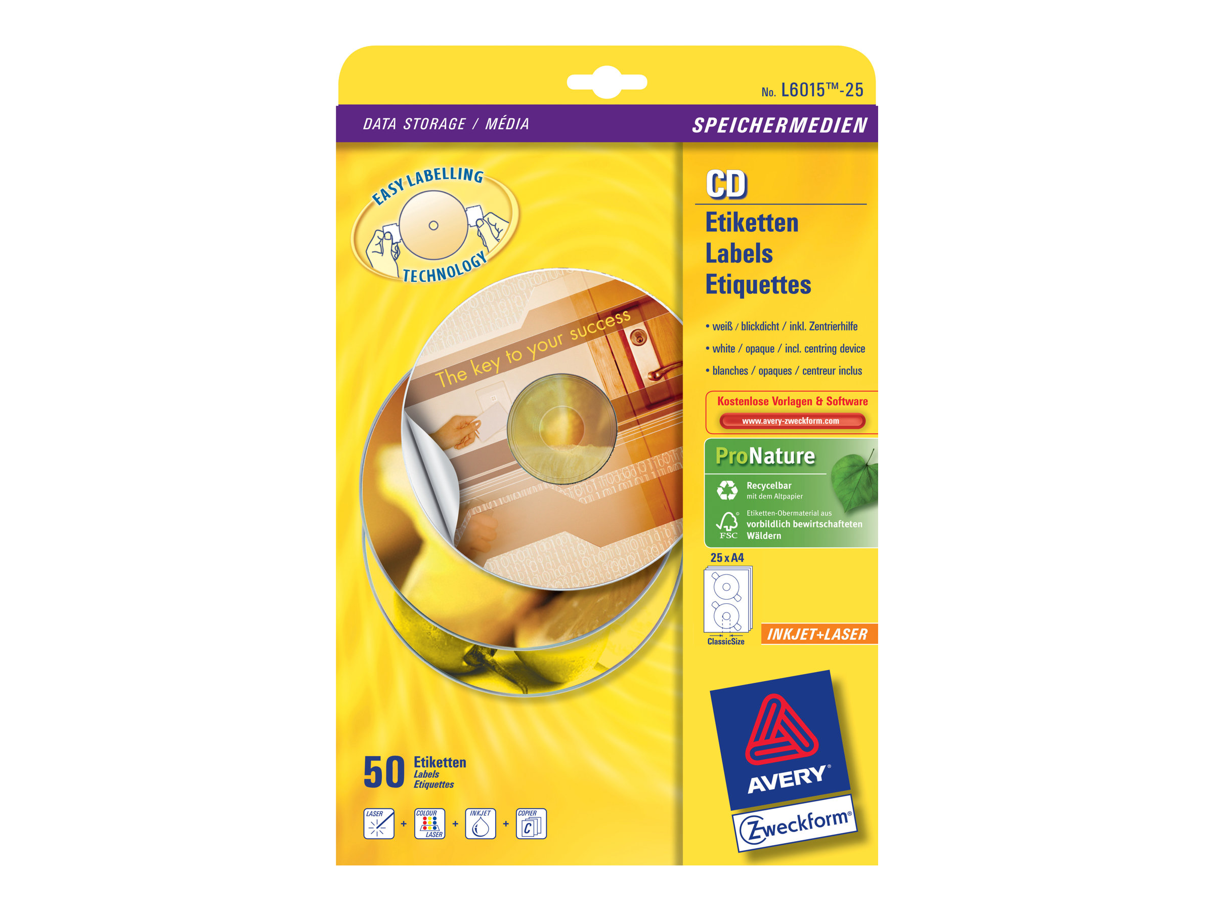 50 AVERY Zweckform CD-Etiketten L6015-25 weiss 50 AVERY Zweckform CD-Etiketten L6015-25 weiss