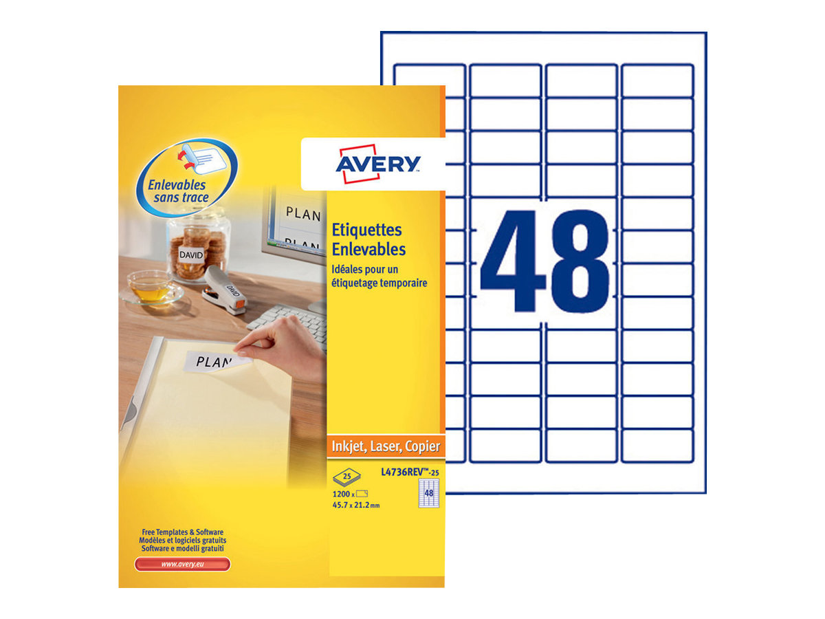 1.440 AVERY Zweckform Etiketten L4736REV-25 weiss 45,7 x 21,2 mm 1.440 AVERY Zweckform Etiketten L4736REV-25 weiss 45,7 x 21,2 mm