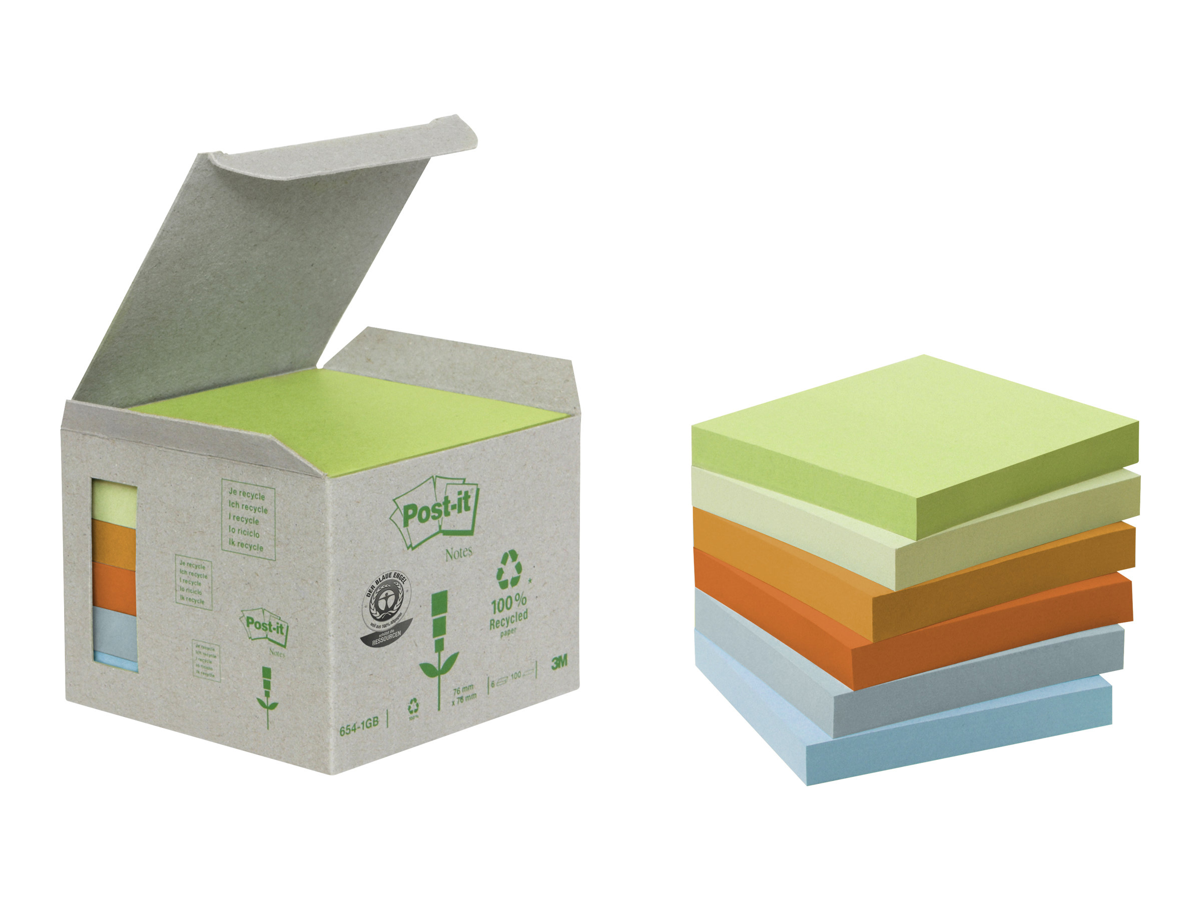 Post-it® Recycling Notes Rainbow Haftnotizen farbsortiert, 6 Bloecke Post-it® Recycling Notes Rainbow Haftnotizen farbsortiert, 6 Bloecke