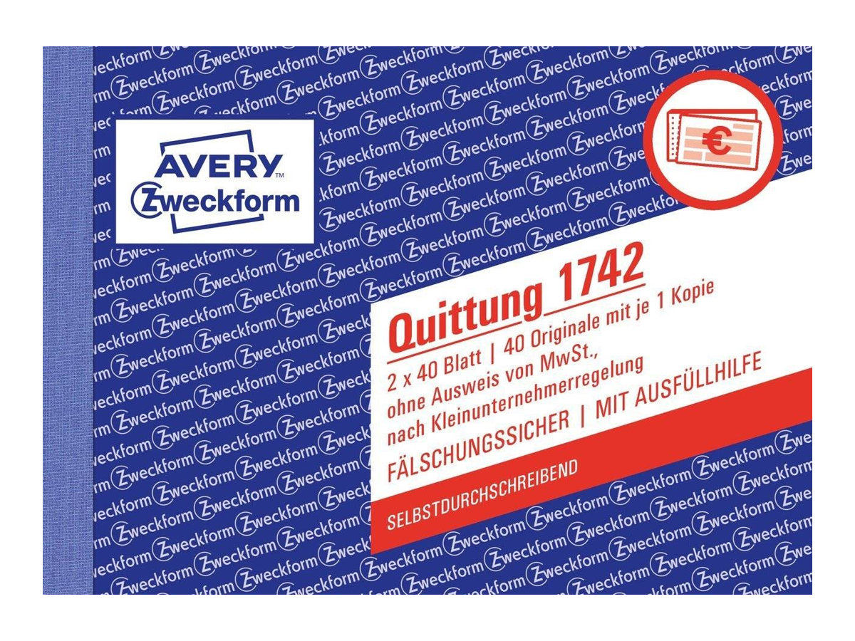 AVERY Zweckform Quittung fuer Kleinunternehmer (ohne MwSt.-Ausweis) Formularbuch 1742 AVERY Zweckform Quittung fuer Kleinunternehmer (ohne MwSt.-Ausweis) Formularbuch 1742