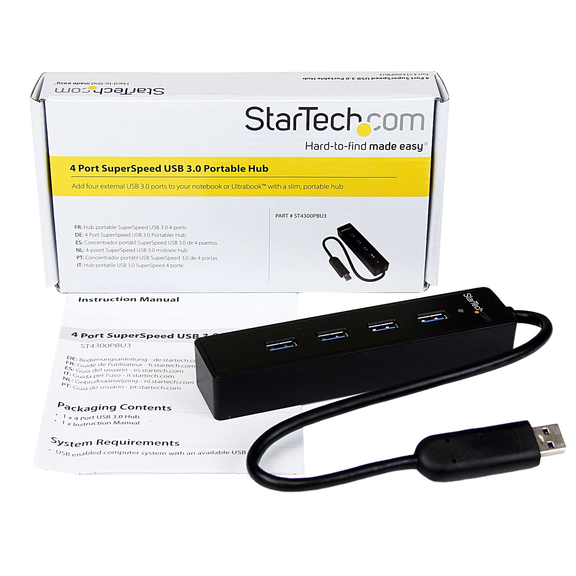 STARTECHCOM 4 Port Portable SuperSpeed USB 30 Hub with Builtin Cable
