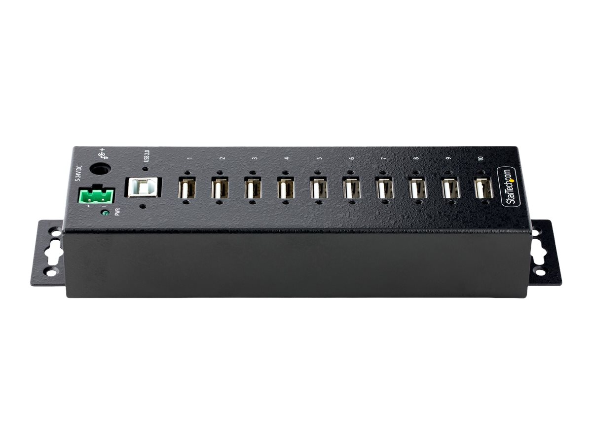 StarTech.com 10-Port Industrial USB 2.0 Hub, Rugged USB Hub w/15kV Air/8kV Contact ESD Level 4 Protection, DIN/Wall/Desk Mountable USB-A Hub, Multiport USB Hub with Locking Ports - Metal Construction (USB210AIND-USB-A-HUB) - Hub - industriell - 10 Anschlü