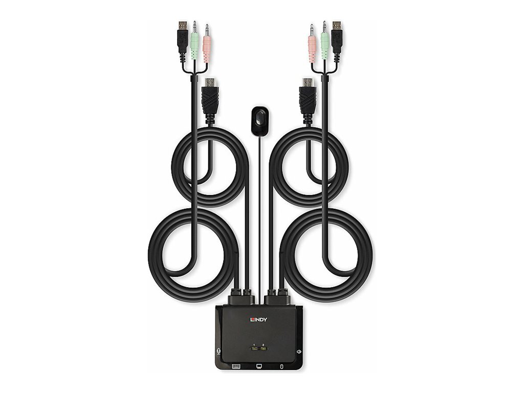 LINDY 2 Port HDMI 2.0 18G USB 2.0 Cable KVM Switch mit Audio