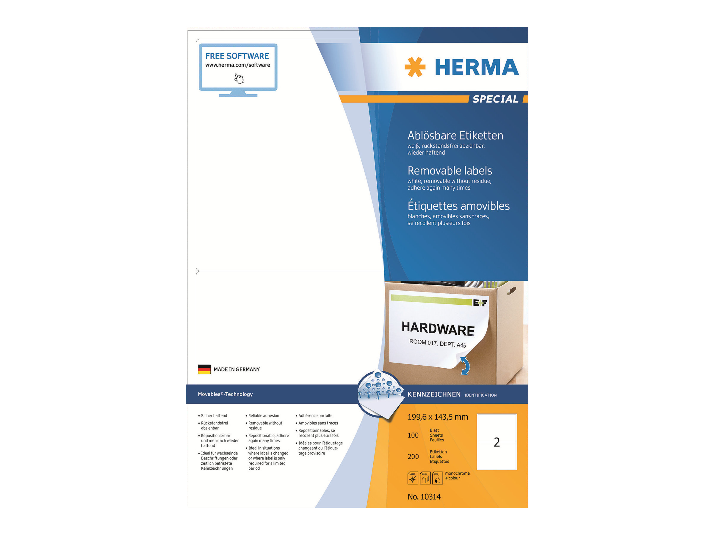200 HERMA Etiketten 10314 weiss 199,6 x 143,5 mm 200 HERMA Etiketten 10314 weiss 199,6 x 143,5 mm