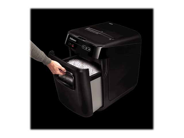 Fellowes AutoMax 200M Aktenvernichter mit Partikelschnitt P5, 2 x 14 mm, bis 200 Blatt, schwarz