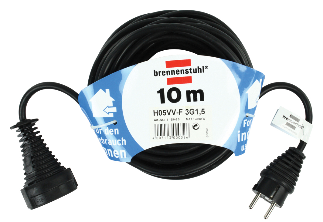 Brennenstuhl Verlaengerungskabel Schuko 10m schwarz, Indoor, IP20 Brennenstuhl Verlaengerungskabel Schuko 10m schwarz, Indoor, IP20