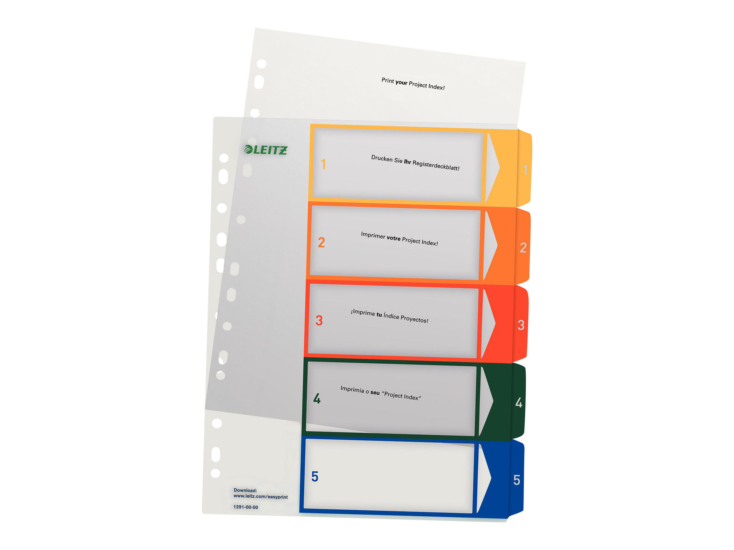 LEITZ Ordnerregister 1291 Vollformat, ueberbreite 1-5 farbig 5-teilig, 1 Satz LEITZ Ordnerregister 1291 Vollformat, ueberbreite 1-5 farbig 5-teilig, 1 Satz