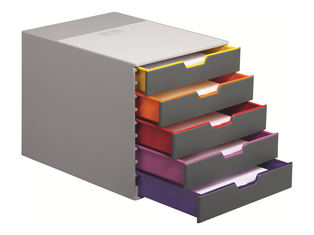 DURABLE Schubladenbox VARICOLOR®  dunkelgrau mit bunten Farblinien 760527, DIN C4 mit 5 Schubladen