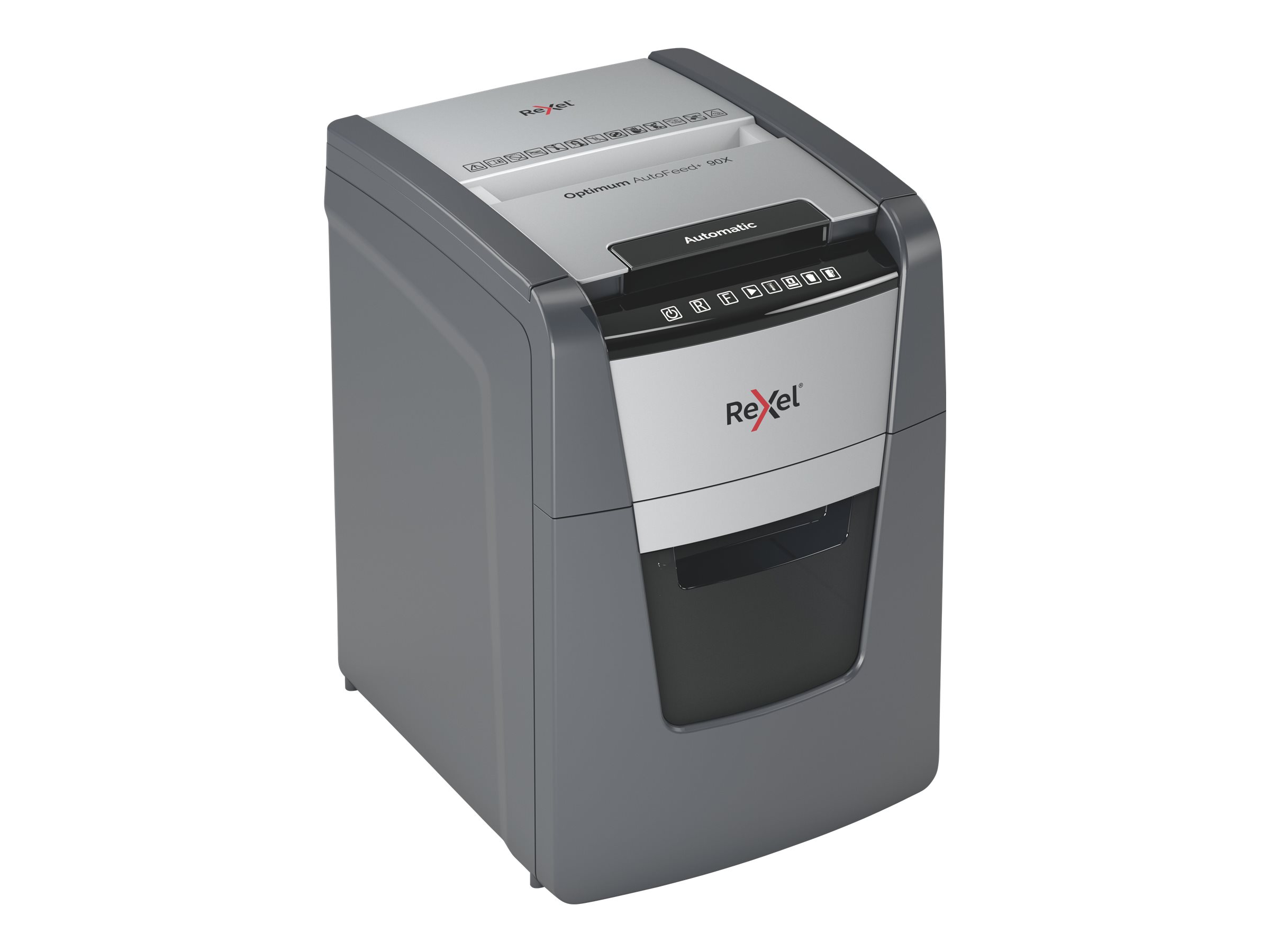 Rexel Optimum AutoFeed+ 90X Aktenvernichter mit Partikelschnitt P-4, 4 x 28 mm, bis 90 Blatt, schwarz