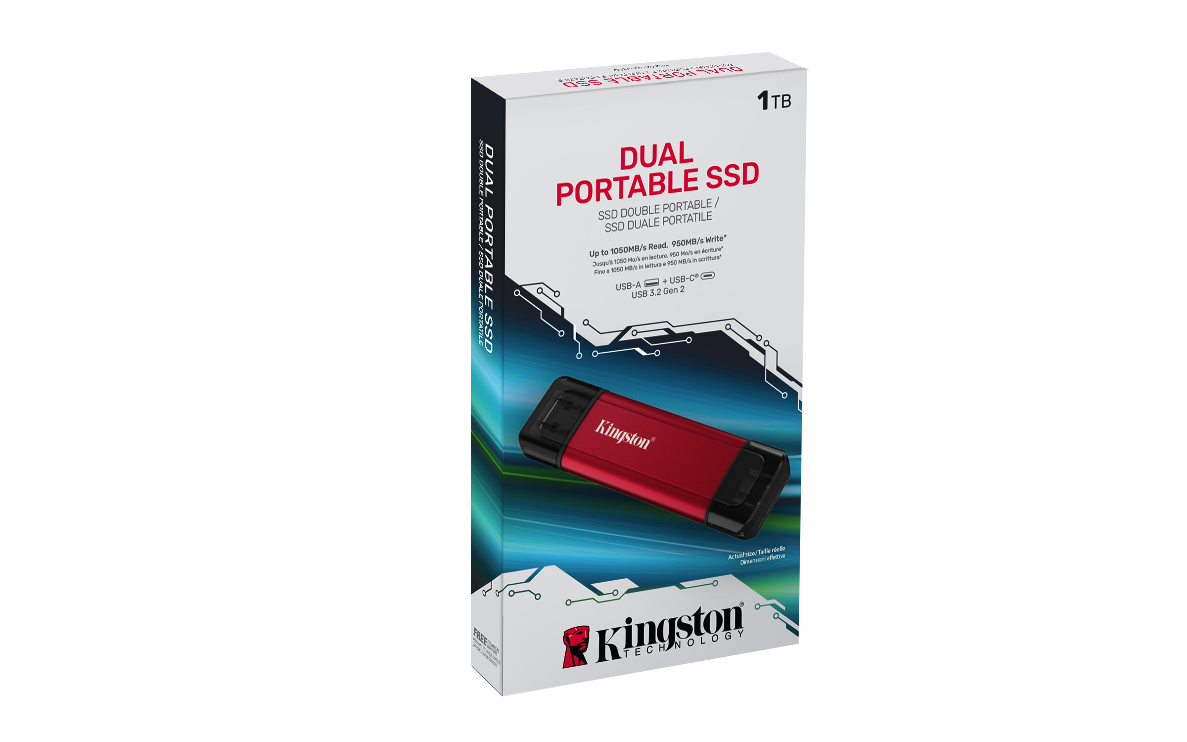 Kingston Dual Portable SSD 1 TB USB‑A/C Rot