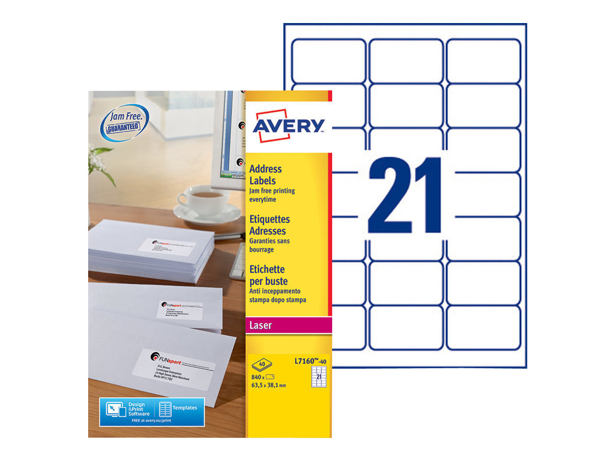 840 AVERY Zweckform Adressetiketten L7160-40 weiss 63,5 x 38,1 mm 840 AVERY Zweckform Adressetiketten L7160-40 weiss 63,5 x 38,1 mm