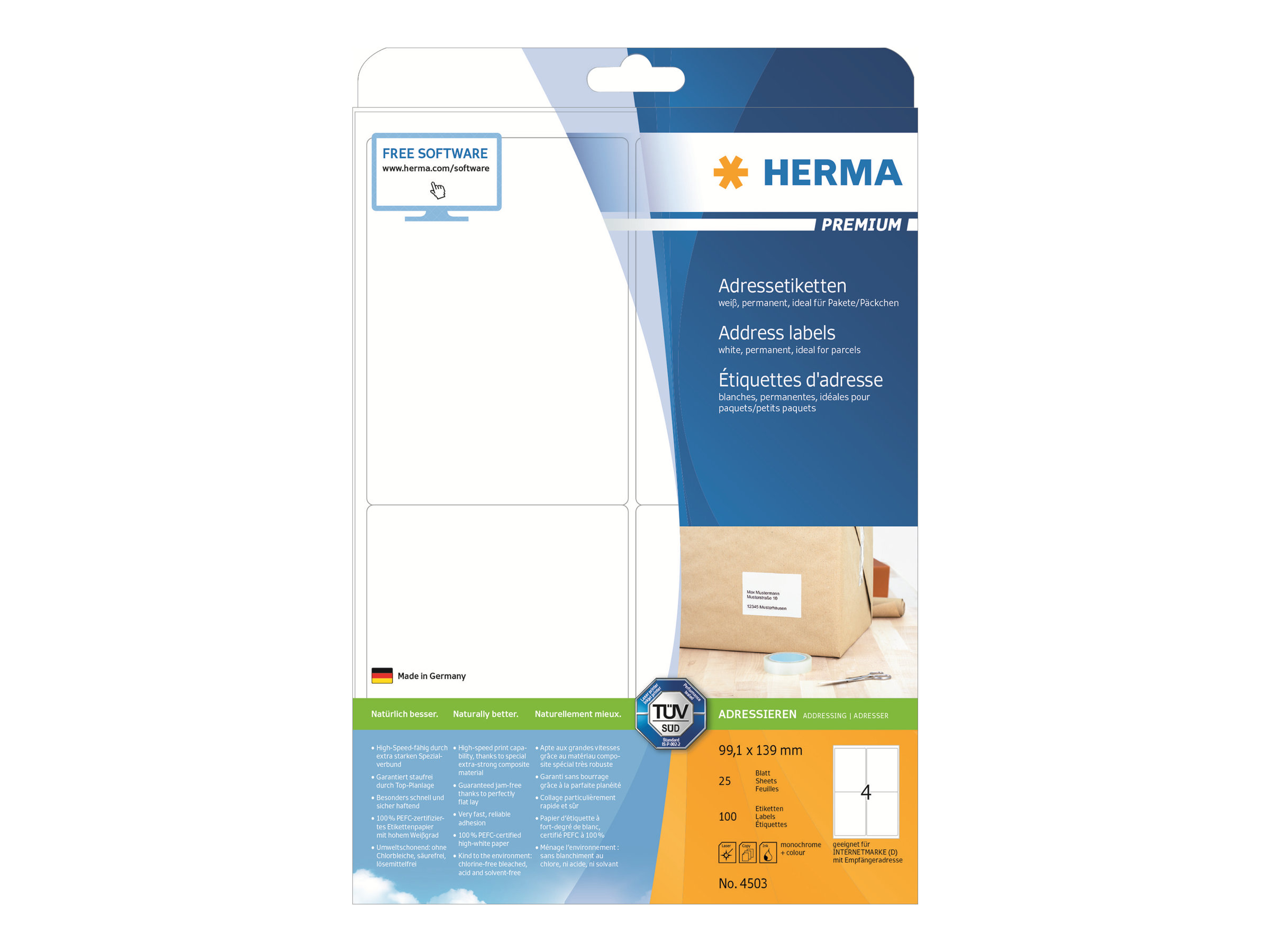 100 HERMA Adressetiketten 4503 weiÃ 99,1 x 139,0 mm