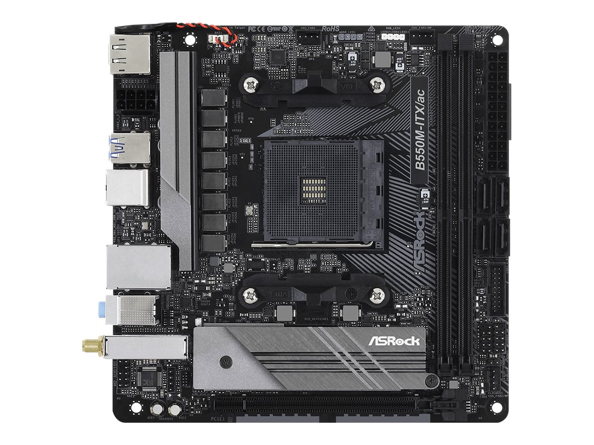 ASRock B550M-ITX/ac - Motherboard - Mini-ITX - Socket AM4 - AMD B550 Chipsatz - USB-C Gen1, USB 3.2 Gen 1 - Bluetooth, Gigabit LAN, Wi-Fi - Onboard-Grafik (CPU erforderlich)