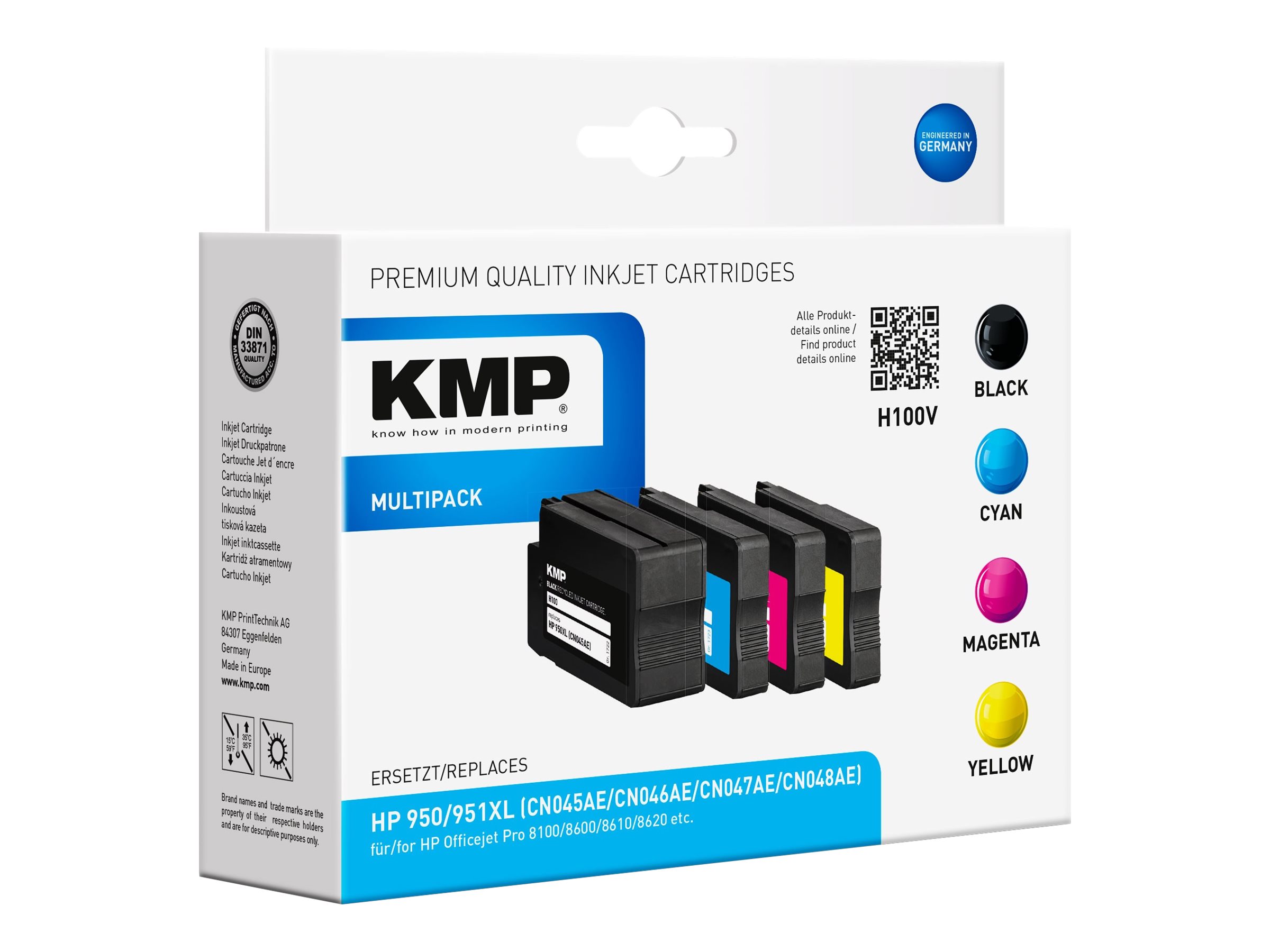KMP H100V schwarz, cyan, magenta, gelb Druckerpatronen kompatibel zu HP 950XL/951XL (C2P43AE), 4er-Set KMP H100V schwarz, cyan, magenta, gelb Druckerpatronen kompatibel zu HP 950XL/951XL (C2P43AE), 4er-Set