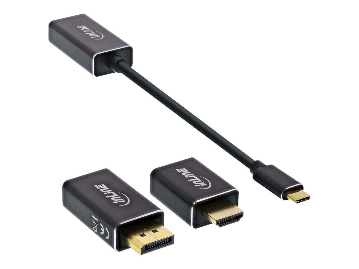 InLine® USB Display Konverter Set 6-in-1, USB Typ-C Stecker zu DisplayPort, HDMI, VGA (DP Alt Mode), 4K/60Hz, schwarz, 0.2m