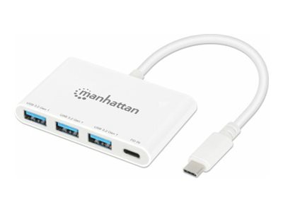 3-Port USB 3.0 Typ-C Hub USB-C-Stecker auf 3x USB-A-Buchsen und 1x Typ C 100 W PD-Buchse 5 Gbit/s USB 3.2 Gen 1 weiss