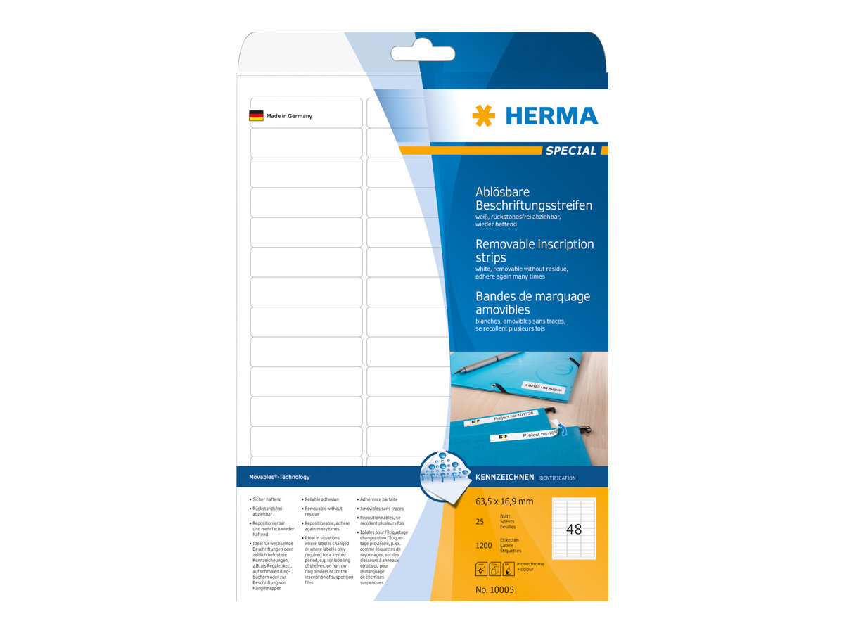 1.200 HERMA Etiketten 10005 weiss 63,5 x 16,9 mm