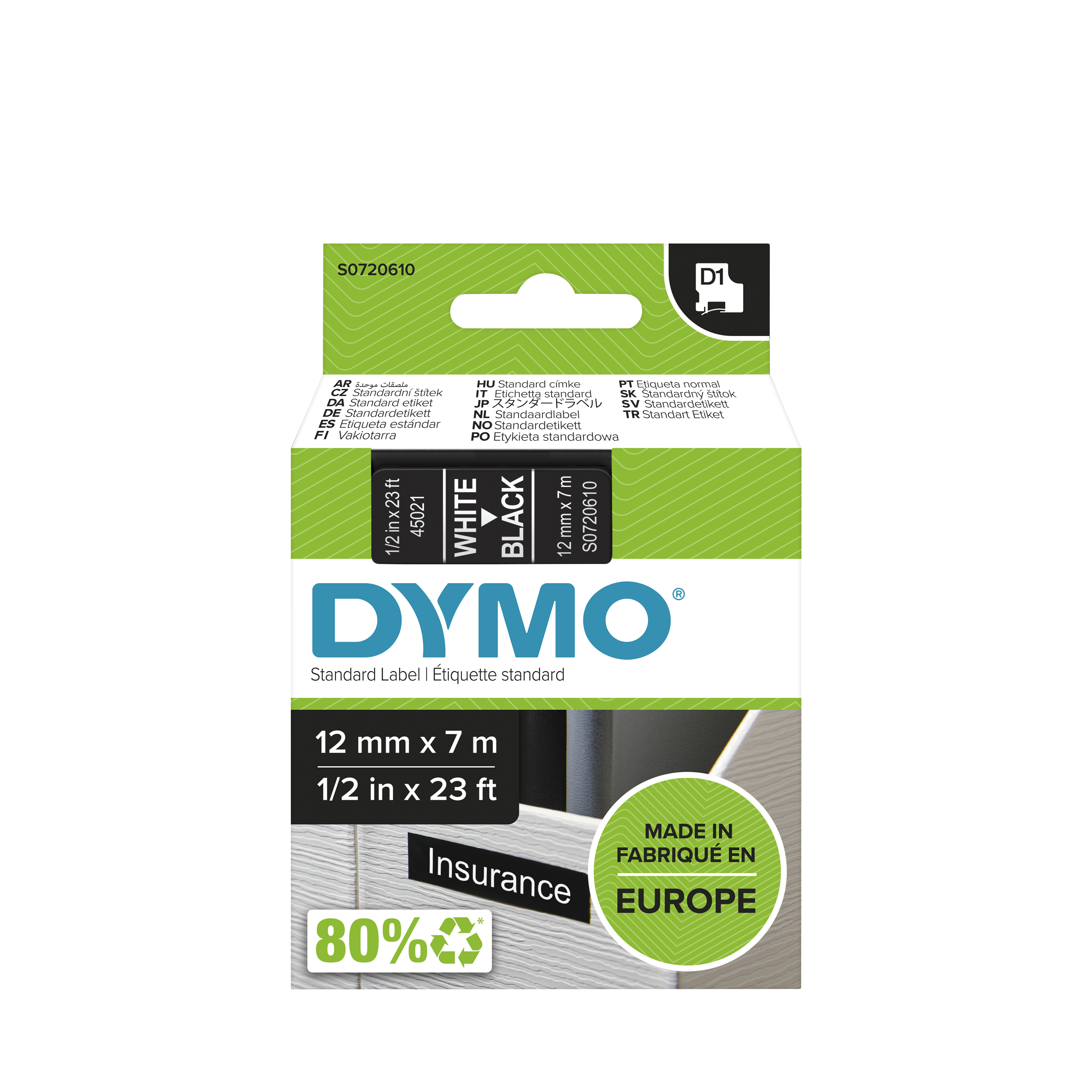 S0720610 DYMO D1 12mm WEISS-SCHWARZ