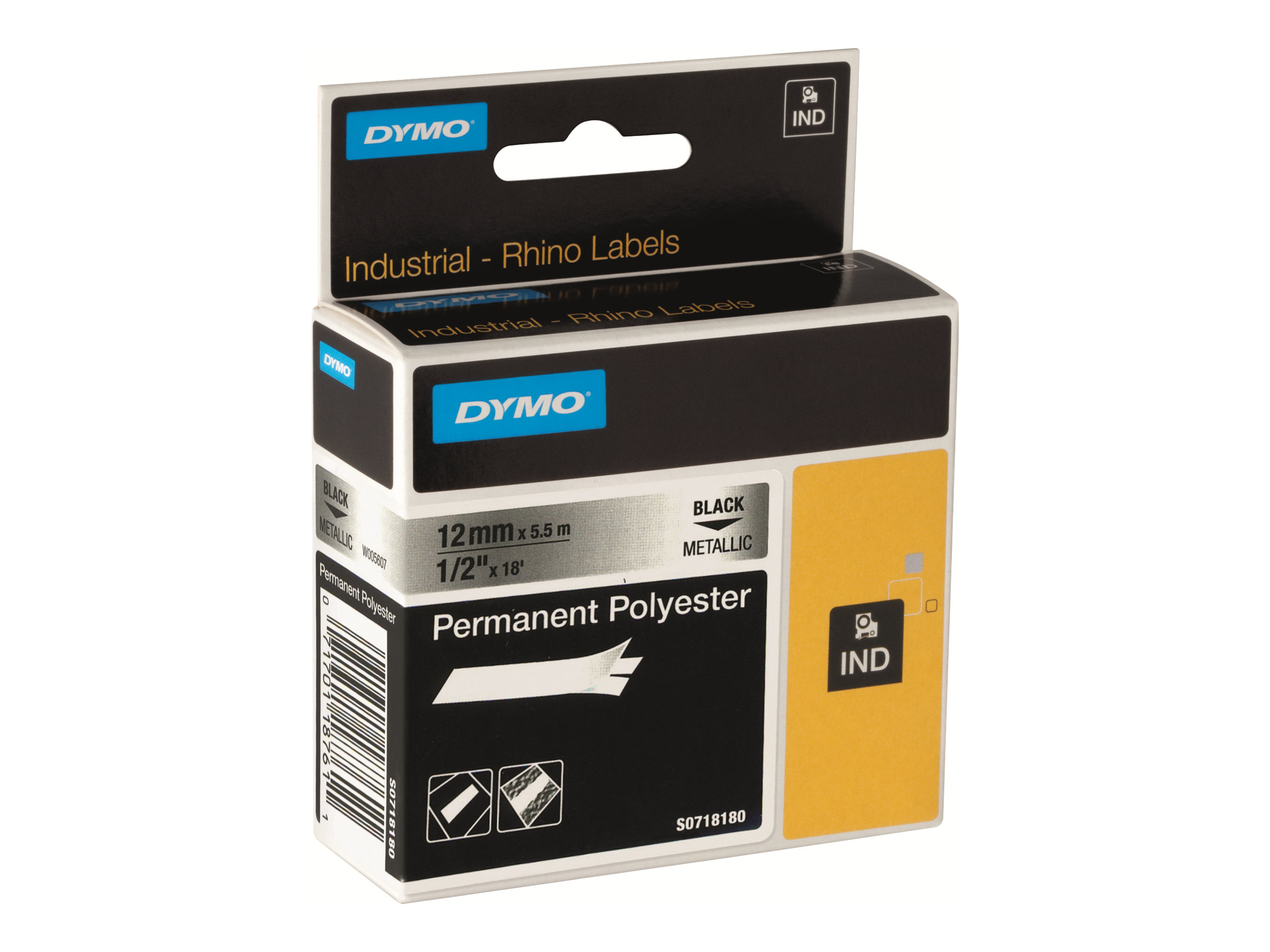 Dymo Rhino Band Polyes. 19mmx5.5m schwarz->transp.