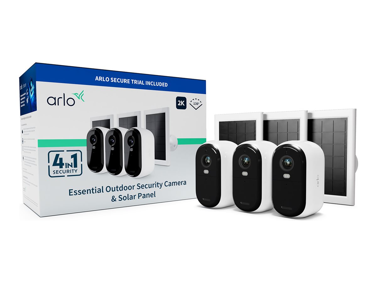 ARLO ESSENTIAL 2 2K Outdoor Camera 3pack W3 Solar Panel BNDL