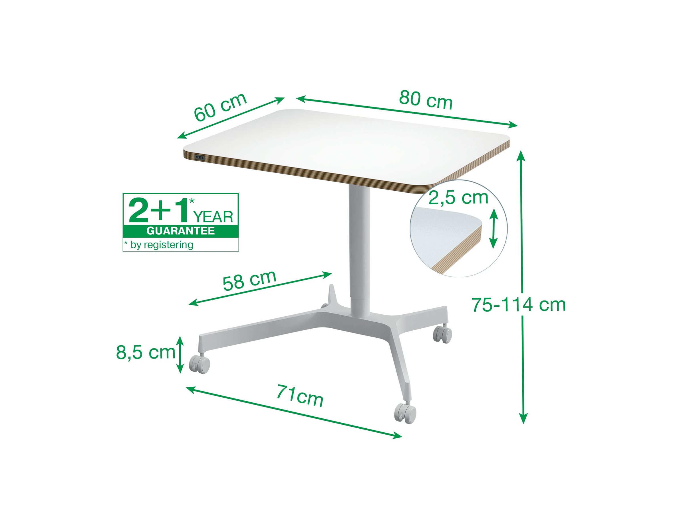 LEITZ Ergo hoehenverstellbarer Schreibtisch weiss rechteckig, 4-Fuss-Gestell weiss 80,0 x 60,0 cm LEITZ Ergo hoehenverstellbarer Schreibtisch weiss rechteckig, 4-Fuss-Gestell weiss 80,0 x 60,0 cm