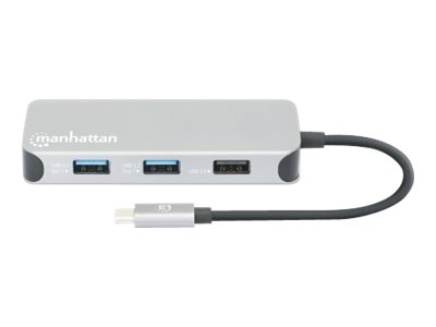 MANHATTAN USB-C 8-in-1-Dockingstation mit Power Delivery 100 W Typ C-Stecker auf HDMI 4K30Hz 3x USB-A 5 Gbit/s RJ45 Kartenleser Alu