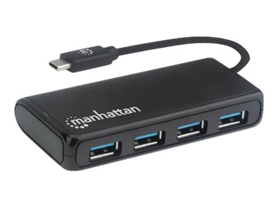 MANHATTAN 4-Port USB 3.2 Gen1 Hub USB-C-Stecker auf 4x USB-A-Buchse 5 Gbit/s Datenuebertragungsraten Strom ueber USB schwarz