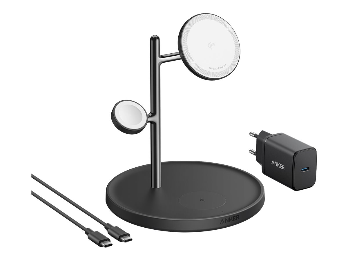 ANKER MagGo Magnetic Charging Stand 15W 3-in-1 Ladeständer fuer iPhone Apple Watch AirPods schwarz