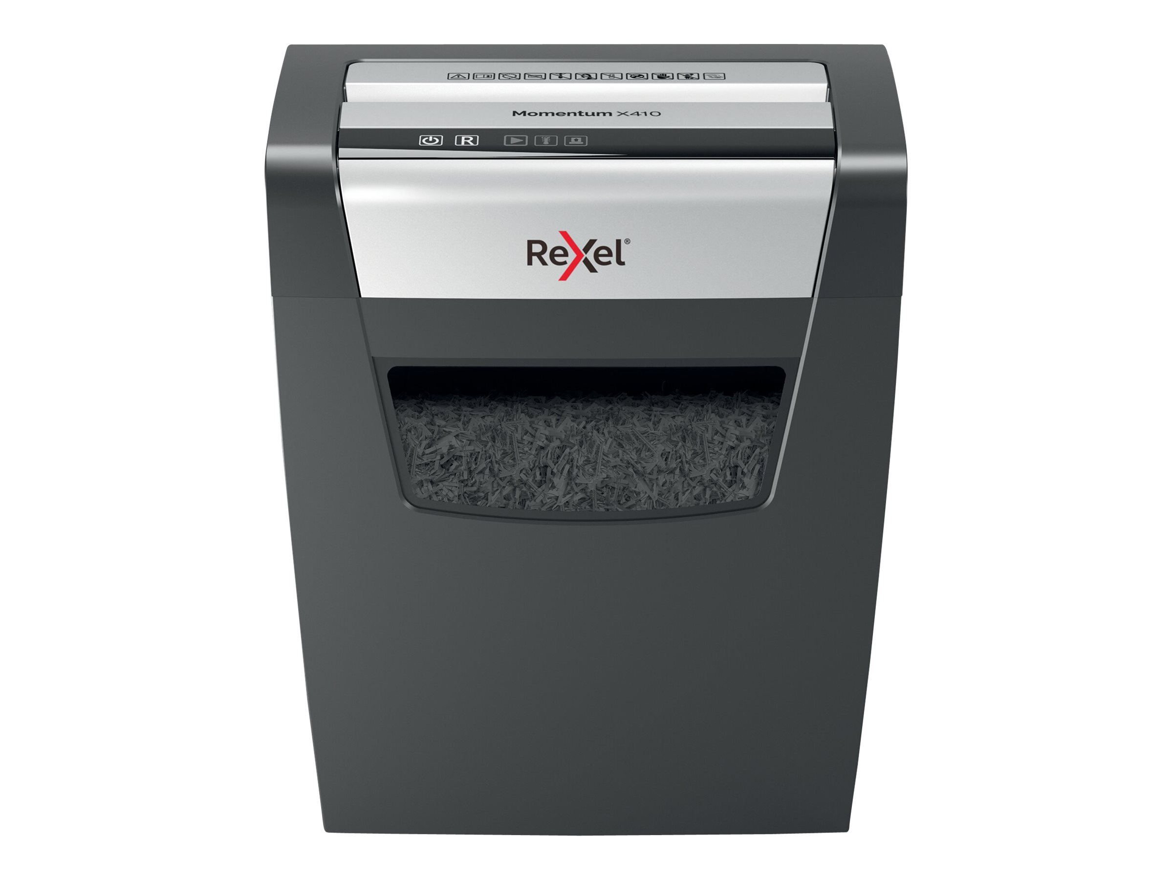 Rexel Momentum X410 Aktenvernichter mit Partikelschnitt P-4, 4 x 28 mm, bis 10 Blatt, schwarz Rexel Momentum X410 Aktenvernichter mit Partikelschnitt P-4, 4 x 28 mm, bis 10 Blatt, schwarz