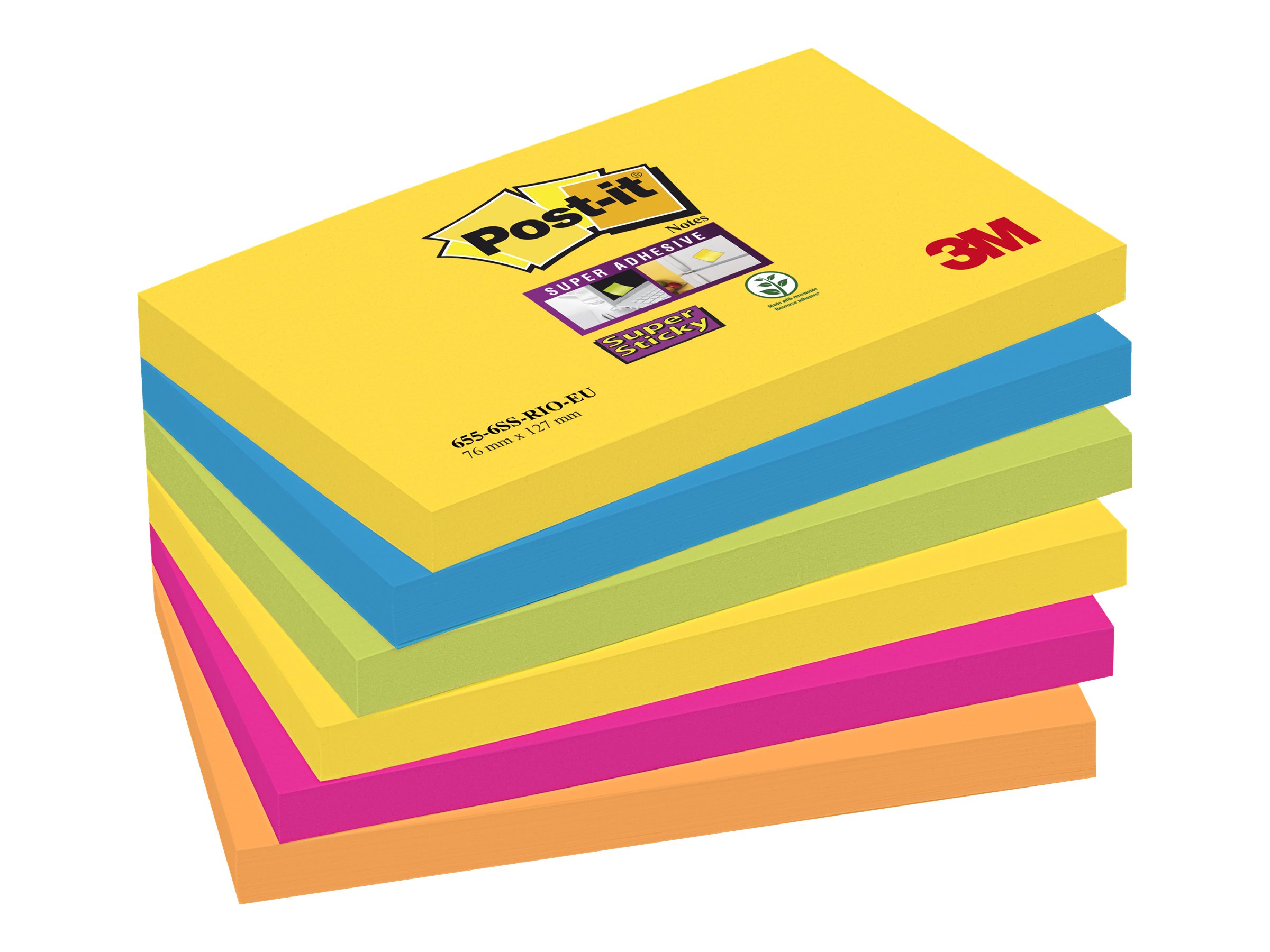 Post-it® Super Sticky Notes Carnival Haftnotizen extrastark 6556SR farbsortiert, 6 Bloecke Post-it® Super Sticky Notes Carnival Haftnotizen extrastark 6556SR farbsortiert, 6 Bloecke