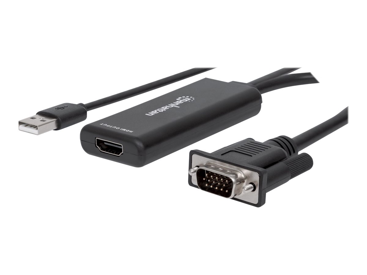 MANHATTAN VGA und USB auf HDMI Konverter Konvertiert die analogen Signale VGA-Video und USB-Audio in ein digitales HDMI-Signal MANHATTAN VGA und USB auf HDMI Konverter Konvertiert die analogen Signale VGA-Video und USB-Audio in ein digitales HDMI-Signal