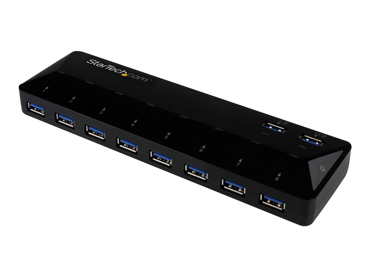 StarTech.com 10 Port USB 3.0 Hub mit Lade- und Sync Port - 2 x 1,5A Ports - Desktop Hub und Schnelllade Station - USB-Umschalter für die gemeinsame Nutzung von Peripheriegeräten - 10 Anschlüsse