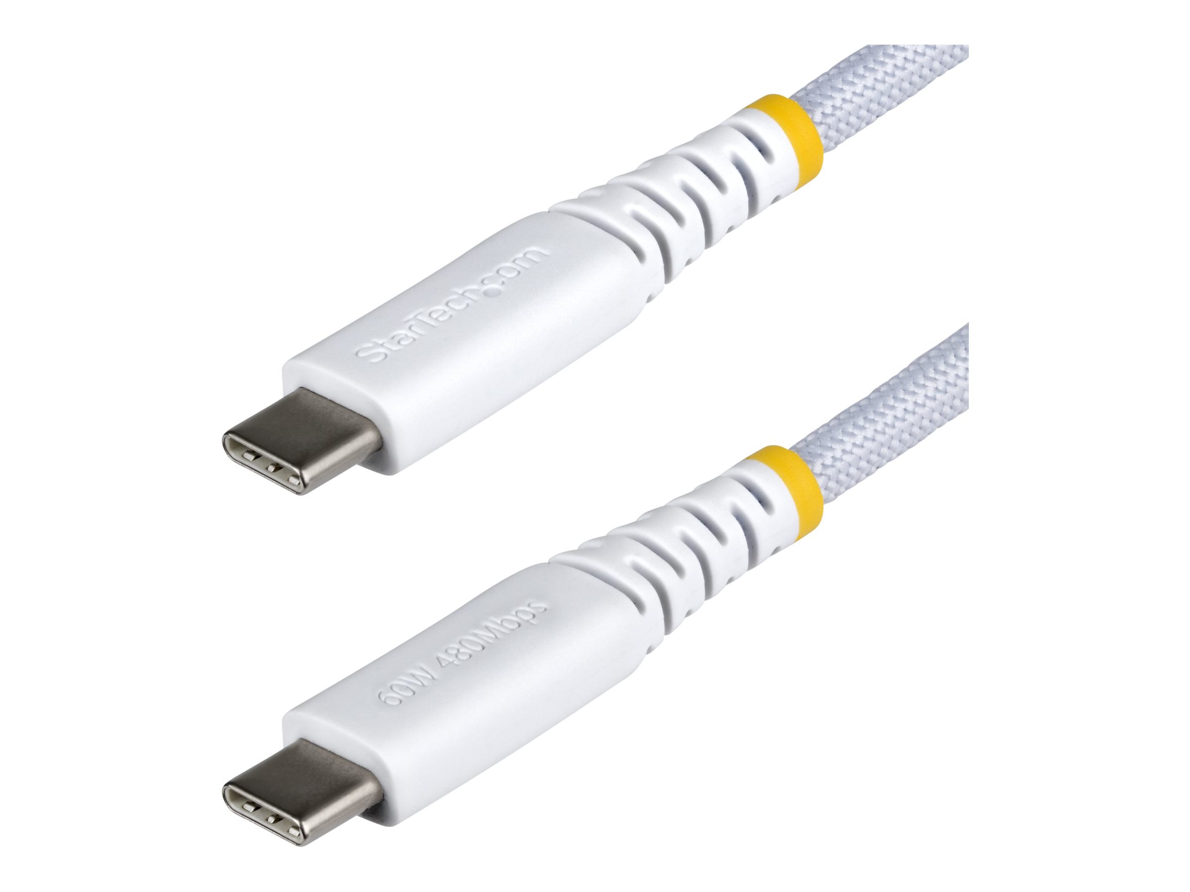 STARTECHCOM 30cm USBC Ladekabel 60W 3A PD Geflochtenes NylonTPE Mantel Robustes USBC LaptopHandy Ladekabel Weiss