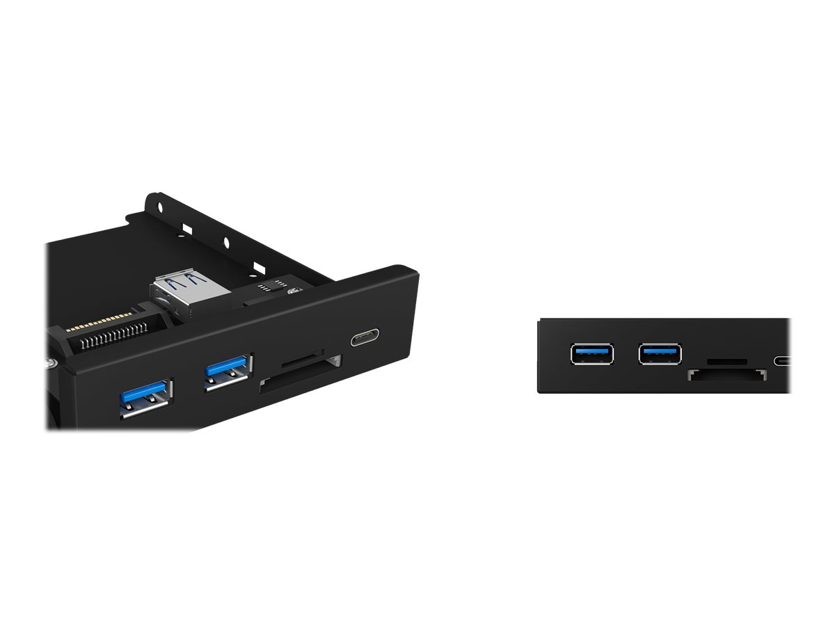 ICY BOX IB-HUB1417-i3 Frontalpanel mit Type-C 1x USB 3.0 und Type-A 2x USB 3.0 SD und microSD Dual Kartenleser solider Metalrahme