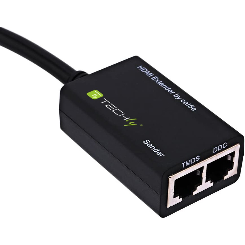 TECHLY HDMI Extender mit eingebautem Kabel 30m Lieferumfang HDMI Sender und HDMI Empfaenger