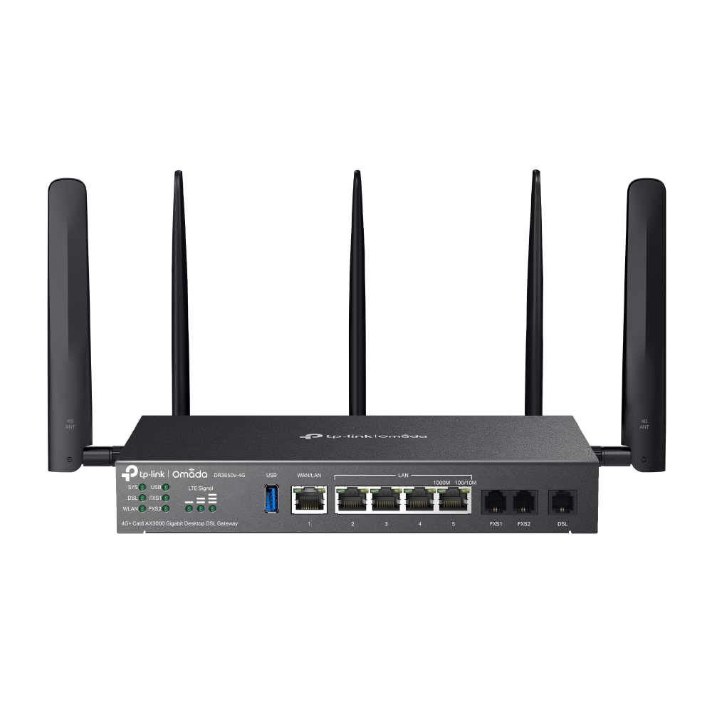 TPLINK DR3650v4G Omada 4G Cat6 AX3000 WiFi 6 Gigabit Desktop DSL Gateway