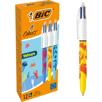 BIC 4-Farben-Kugelschreiber Velours mehrfarbig, Schreibfarbe: blau, schwarz, gruen, rot, 1 St. BIC 4-Farben-Kugelschreiber Velours mehrfarbig, Schreibfarbe: blau, schwarz, gruen, rot, 1 St.