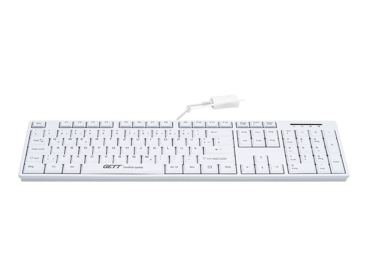 GETT GCQ CleanType Easy Basic Tastatur mit Kunststoffgehaeuse IP 68 NUM-Block 105 Tasten USB Farbe: weiss Layout: CH