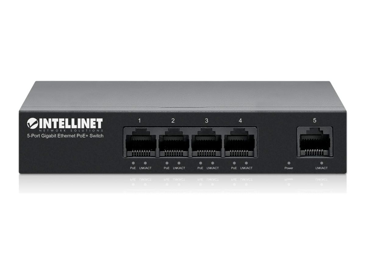 INTELLINET 5Port Gigabit Ethernet PoE Switch 4x PSE PoE 1x Gigabit PoELeistungsbudget 40 W DesktopFormat optionale Wandmontage