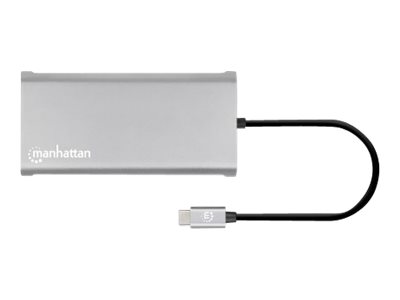 MANHATTAN USB-C PD 12-in-1-Dockingstation mit MST für drei HDMI-Monitore 4xUSB-A Ports RJ45 SD/MicroSD USB-C Power Delivery 100 W