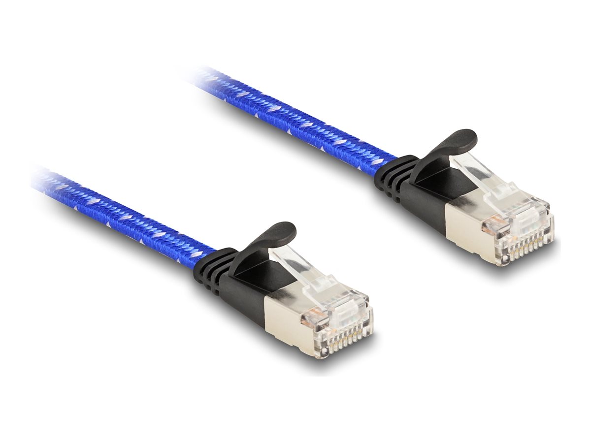 DELOCK RJ45 Flachband Netzwerkkabel mit Geflechtmantel Cat.6A U/FTP 2 m blau