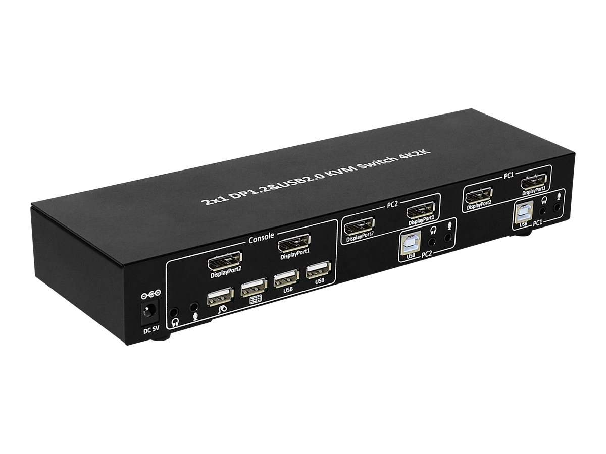TECHLY KVM Switch Display Port 1.2 2-Port Dual-View schwarz ermoeglicht Informationen via USB und DisplayPort von 2 PCs anzuzeigen
