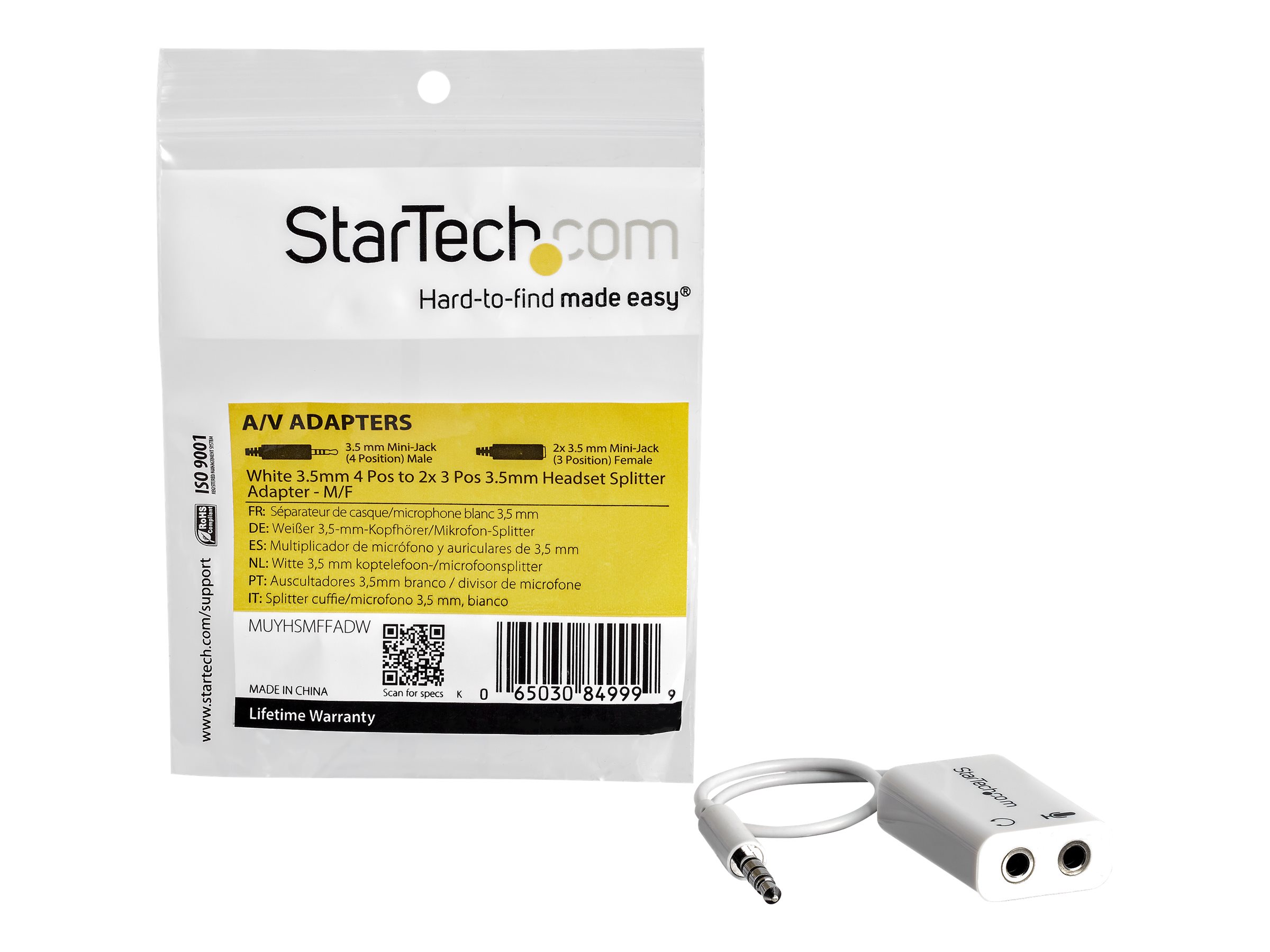 STARTECHCOM 35mm 4 Position to 2x 3 Position 35mm Headset Splitter Adapter MF White