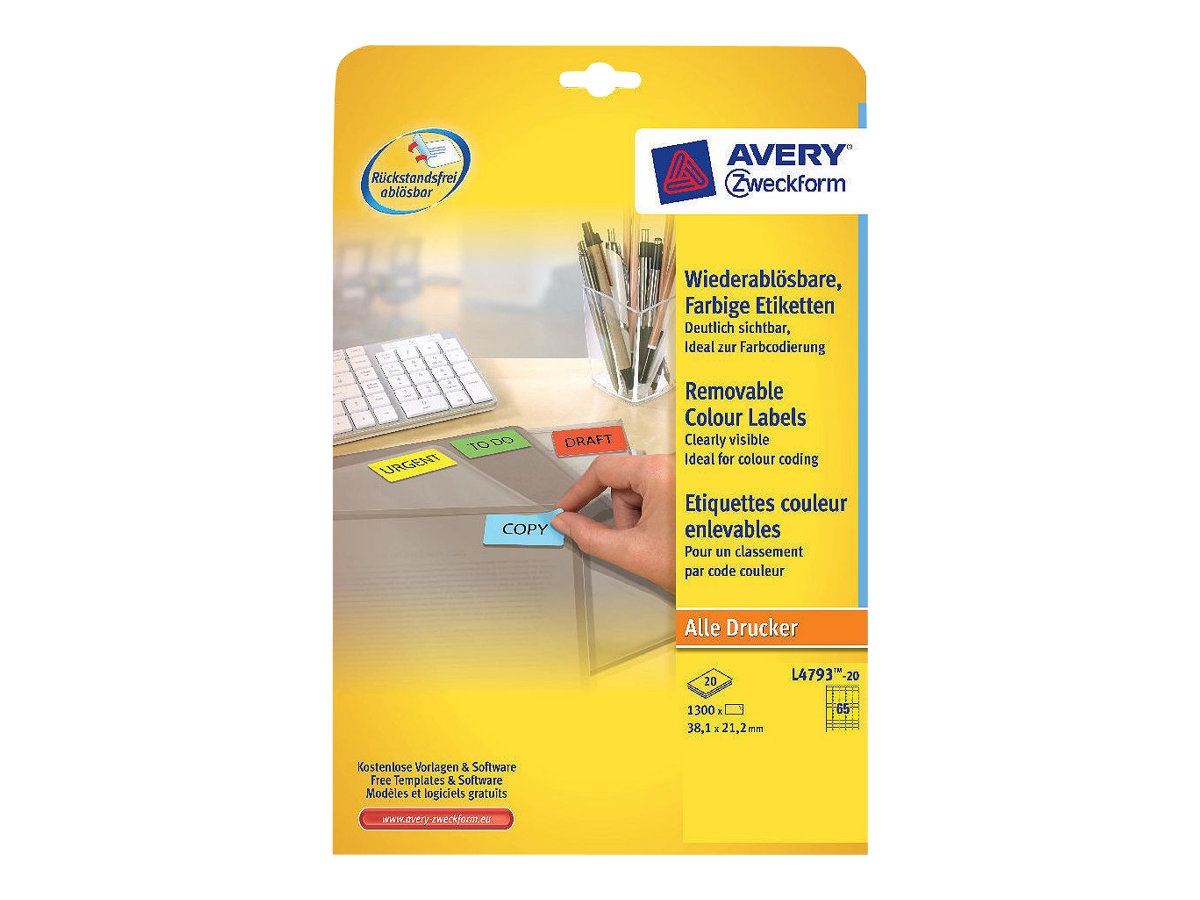 1.300 AVERY Zweckform Etiketten L4793-20 gelb 38,1 x 21,2 mm 1.300 AVERY Zweckform Etiketten L4793-20 gelb 38,1 x 21,2 mm