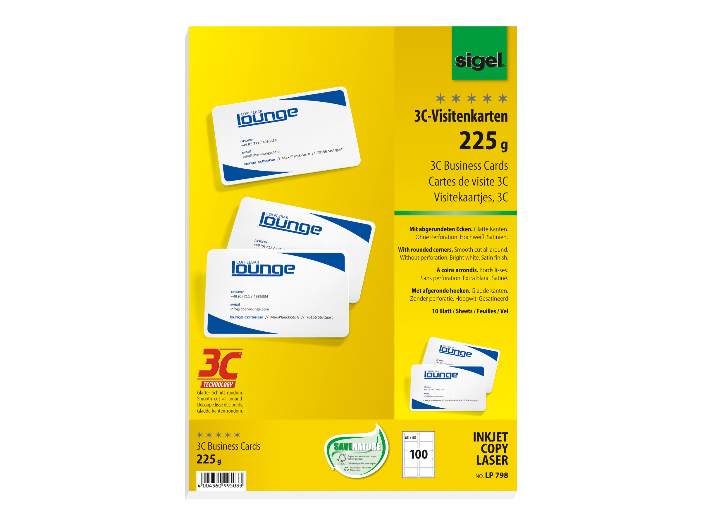 SIGEL Visitenkarten LP798 satiniert weiss 225 gqm, 100 St