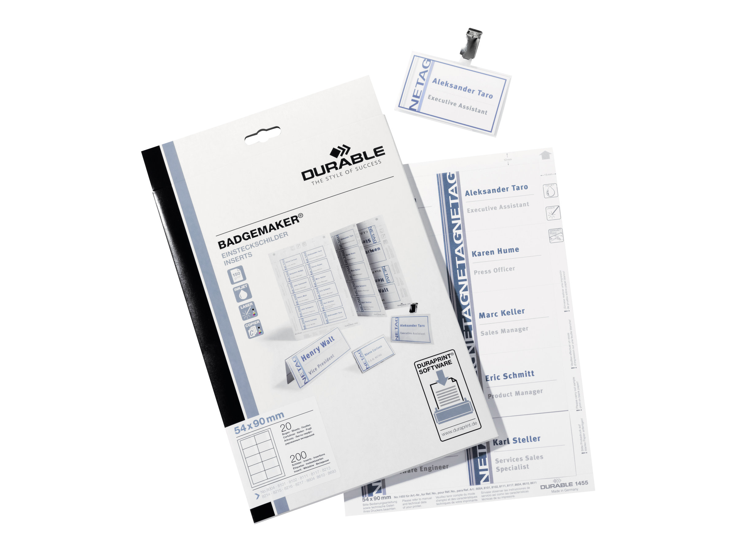 DURABLE Einsteckschilder fuer Namensschilder Badgemaker 9,0 x 5,4 cm, 200 St.