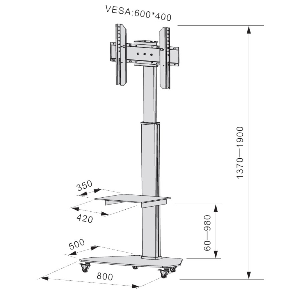 TECHLY TV Trolley weiss fuer 3770 LED LCD Fernseher max VESA Groesse unterstuezt 600x400Halterung kann um 90Grad gedreht werden
